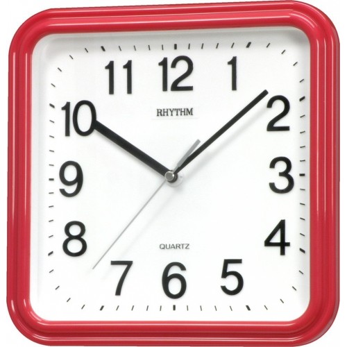 Rhythm(Japan) 3D Numerals Silent Silky Move Red Wall Clock